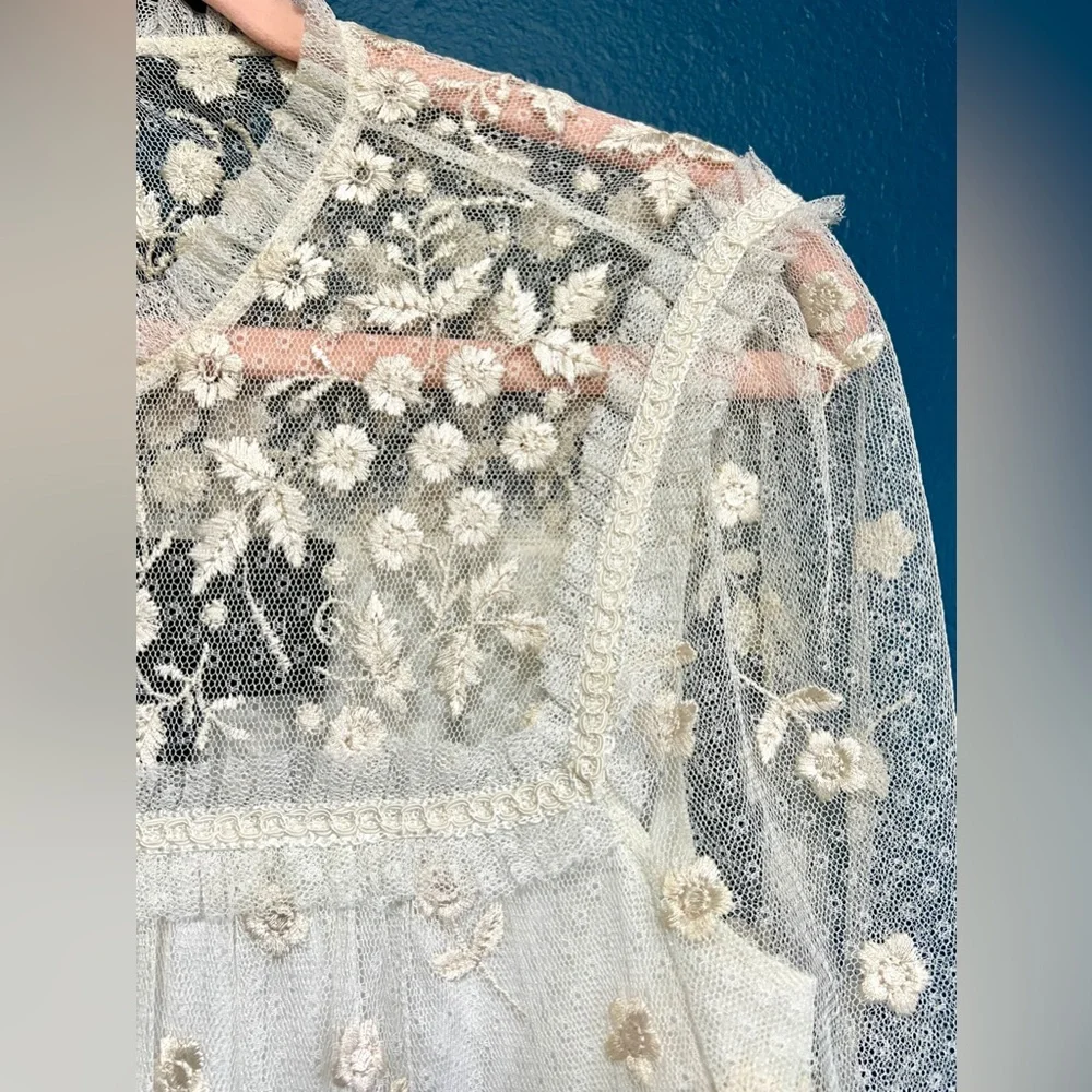 Needle & Thread Reflection Disty Cream Embroidered Floral Lace Dress - Size 6 - Picture 8 of 16